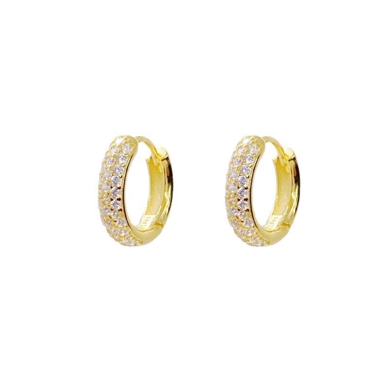 Klassische vergoldete S925 Sterling Silber Zirkon dreireihige Diamantohrringe für Damen