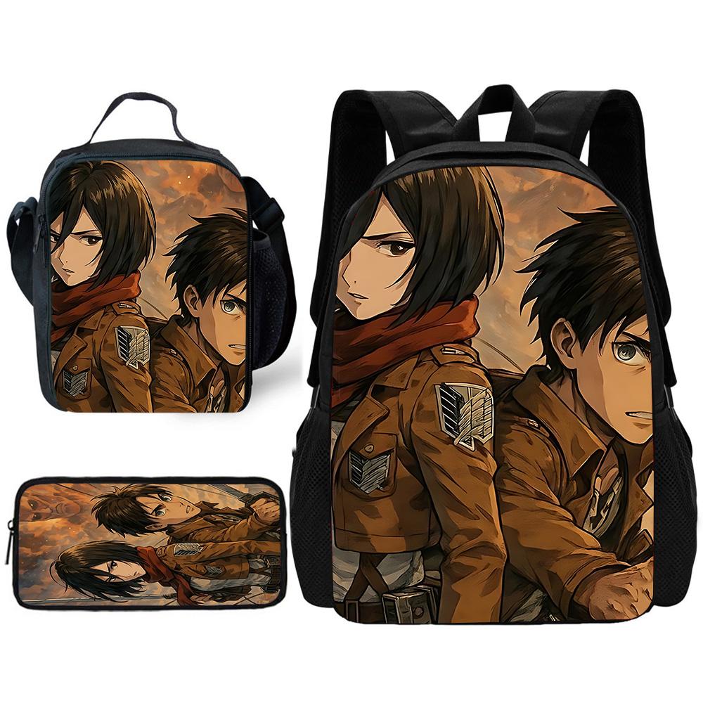 Child School Anime AttackS On Titan Backpack with Lunch Bags ,Pencil Bags ,School Bags for Boys Girls Best Gift