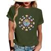 Women's Fashionable Round Neck Casual Retro Print Short Sleeved T-shirt Top