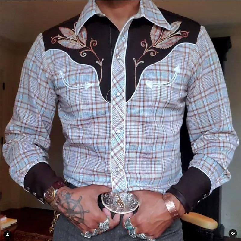 Retro Men's Plaid Graphic Prints Shirt Western Shirt Cowboy Shirt Long Sleeve Shirt Casual Men's Tops 3D Print Collared Shirt