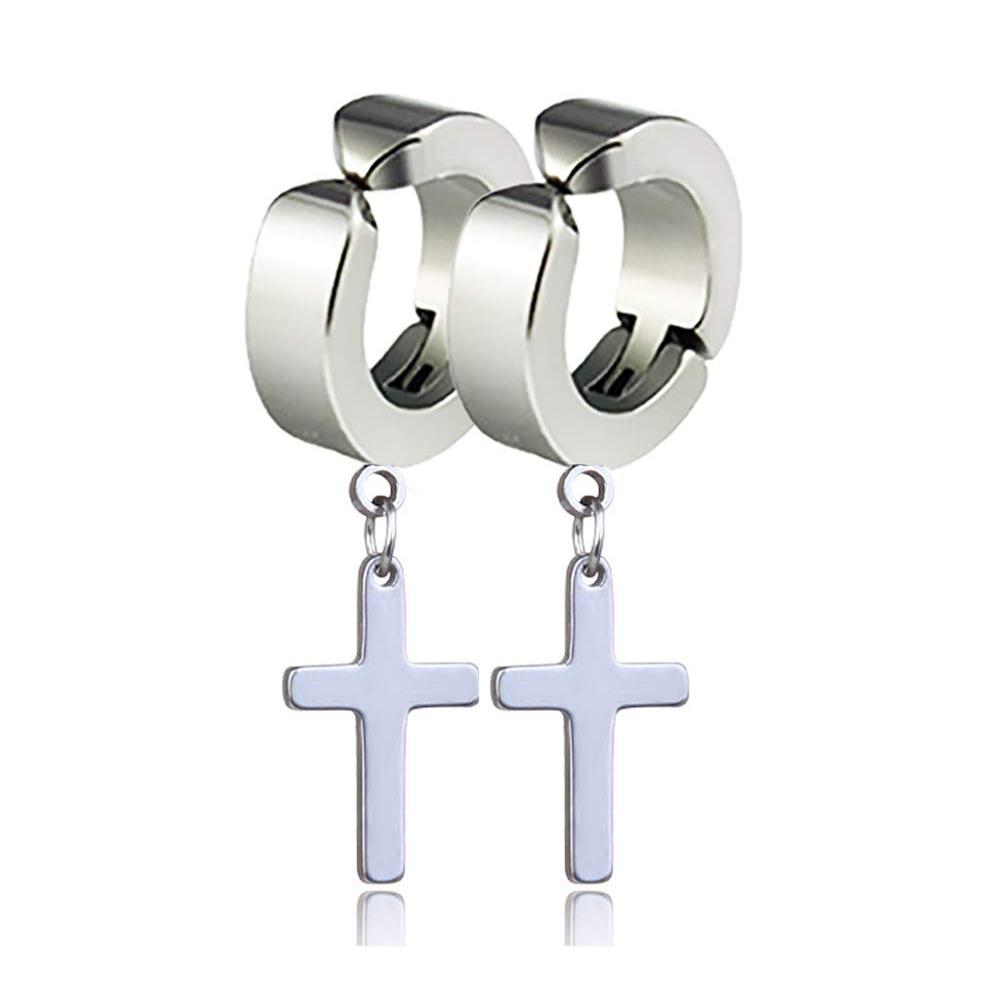 Stainless Steel Hip-pop Style Non Piercing Hoop Earrings Feather Pendant Ear Clips for Men Women Ear Daily Wear Jewelry