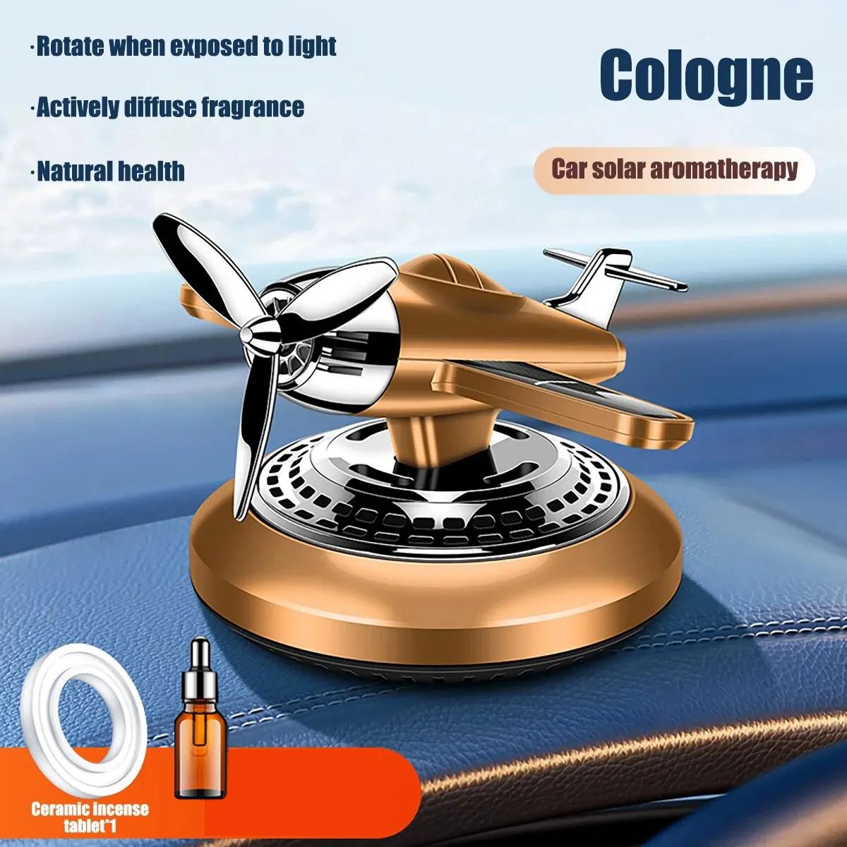 

Солнечный автомобильный освежитель воздуха с автоматическим вращением, ароматерапевтический диффузор, пропеллер, стиль самолета, украшение интерьера автомобиля, духи золотой