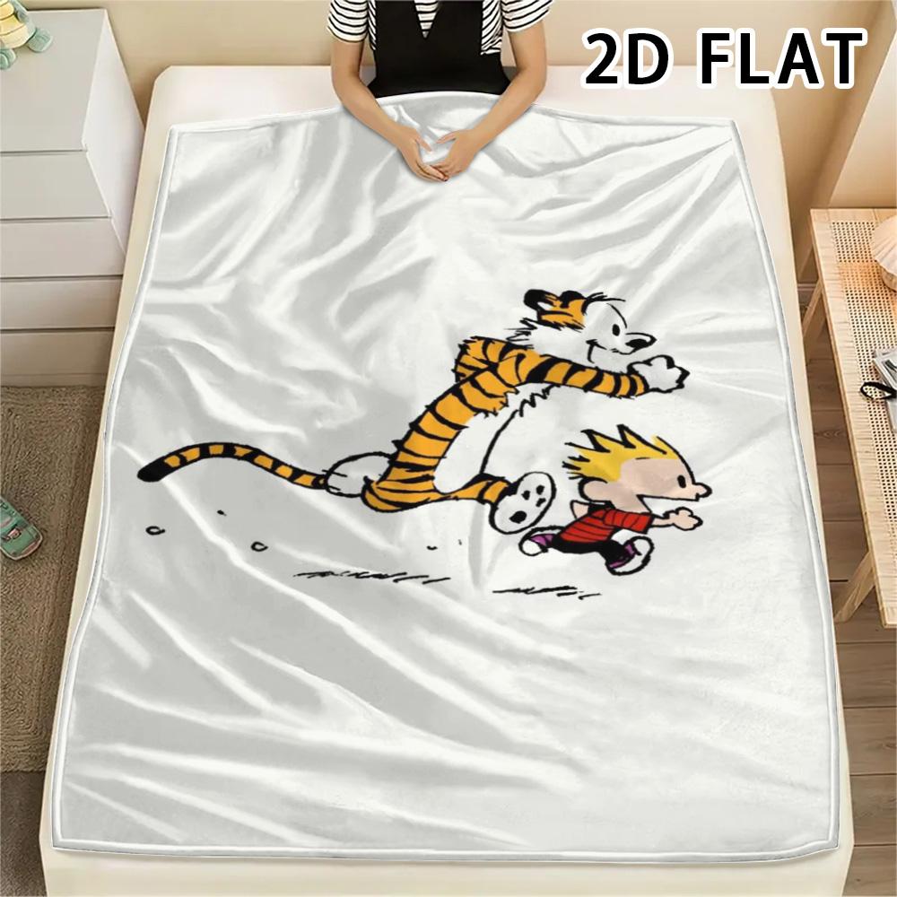 1Pc Calvin and Hobbes Print Flannel Blanket, High quality Comfortable for All Seasons, Home Decor, Warmth and Comfort, Perfect for Christmas Gifts