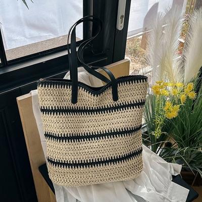New Versatile Striped Straw Bag Large-capacity Woven Bag Tote Bag Vacation Beach Bag Casual Women's Bag Shoulder Bag