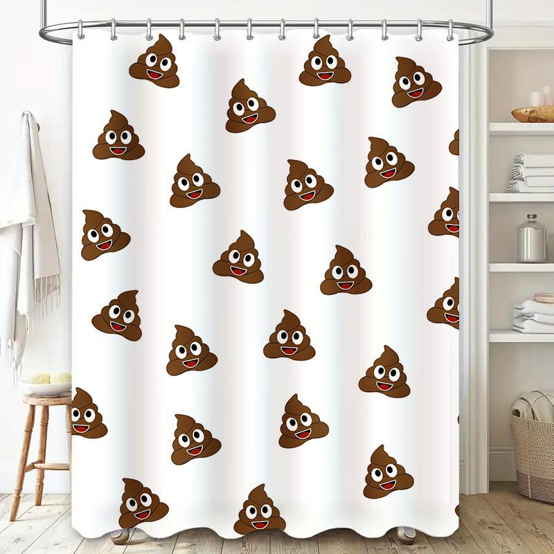 Decorate Your Bathroom With Our Funny Poop-Themed Shower Curtain Set Features Adorable Cartoon Brown Poo Emojis On A Clean White