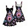 Women Plus Size Spaghetti Strap Off Shoulder Dress Elegant Wine Glass Golden Marble Leaf Art Print Swing Dress