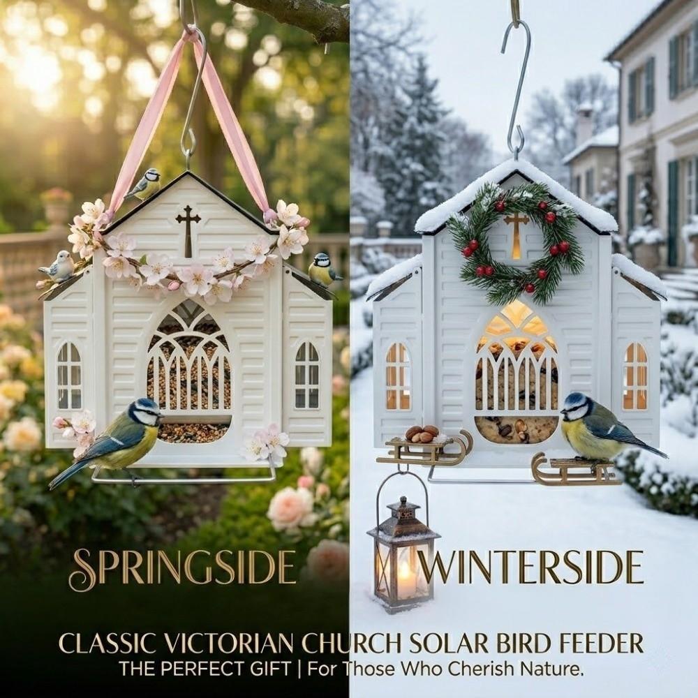 Heavy-Duty Solar Bird Feeder Solar-Powered Metal Bird House Hanging Wild Bird Feeder Various Birds