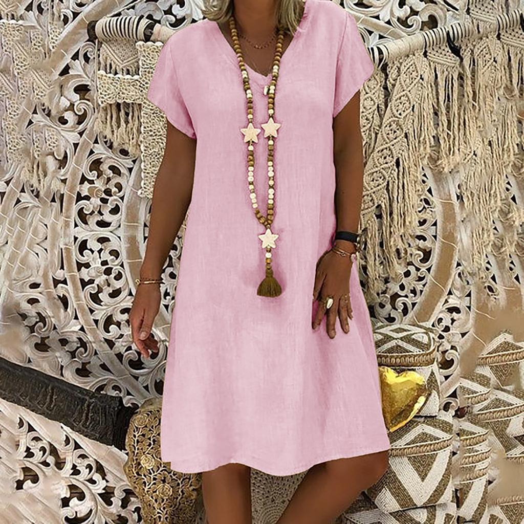 Vacation A-Line Loose Solid Color Patchwork V-Neck Dress