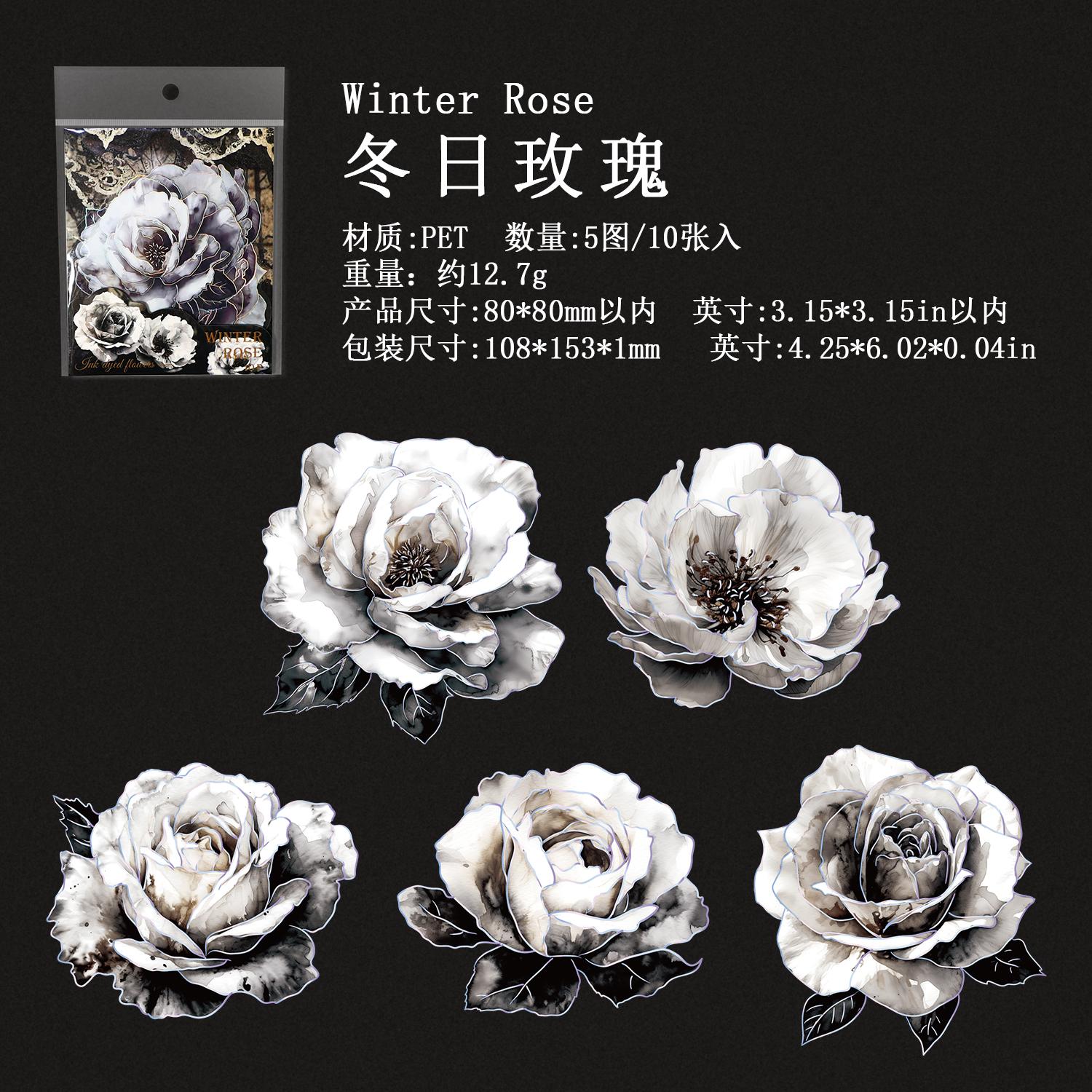 

TIANZI 10pcs/pack Ink Dyed Flowers PET Stickers DIY Scrapbooking Materials Vintage Decorative Junk Journal Sticker Stationery