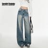 Women's Retro Blue Loose Straight-Leg Wide-Leg Jeans