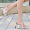 Women Crystal Wedge Heel Slide Sandals Pendant Transparent High Heel Sandals for Office Nightclub Party Pub Bride Model Host