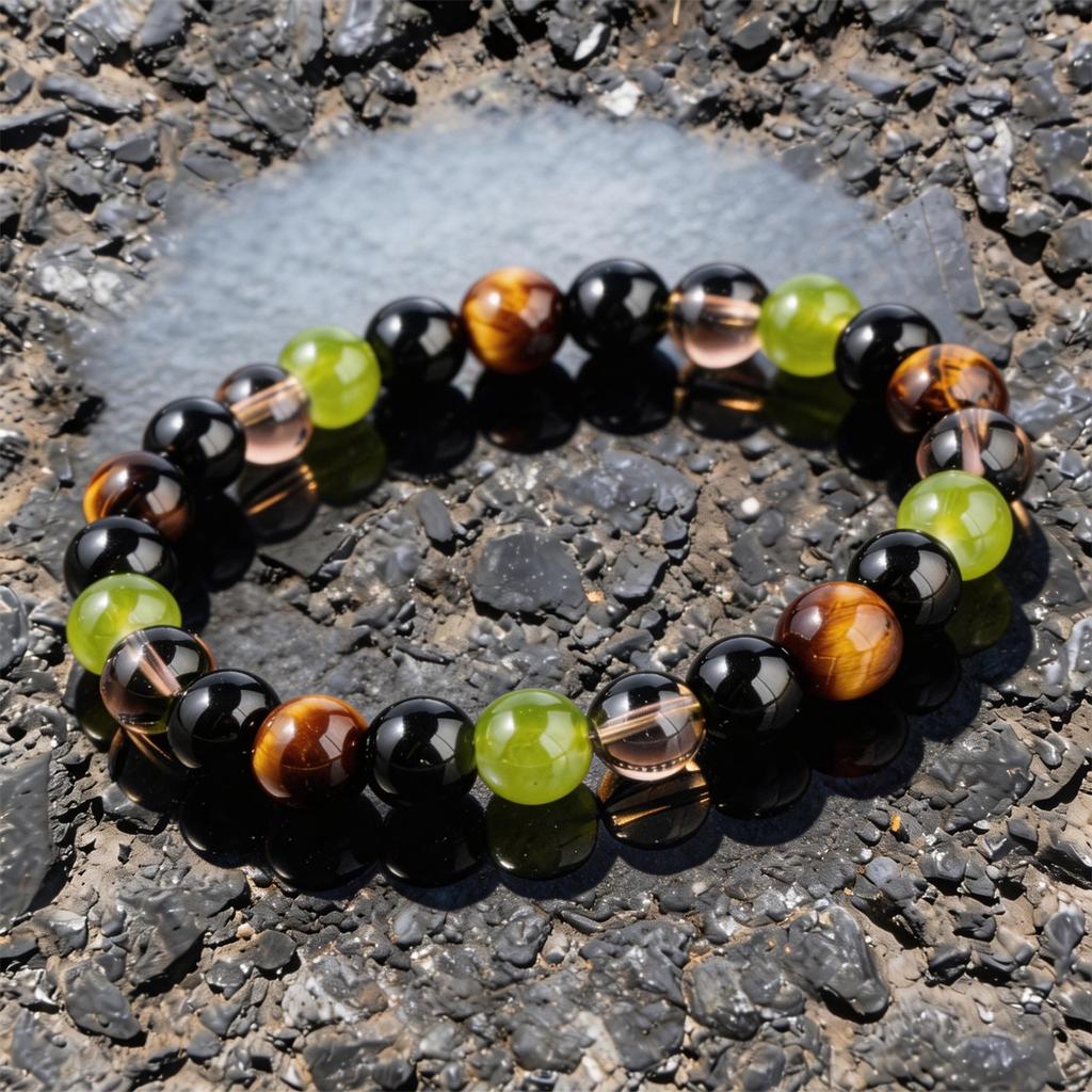 Festive Gifts Tiger Eye Black Onyx Green Prehnite And Smoky Quartz Beaded Bracelet Fashion Jewelry Daily Wear Simple Versatile Accessory