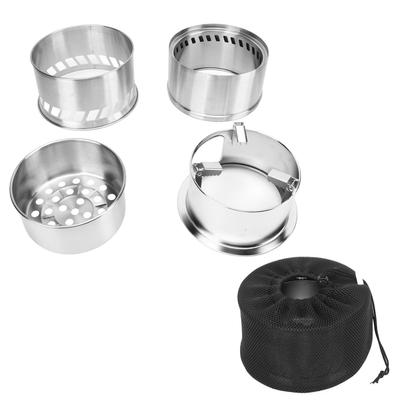 Réchaud de Camping à Bois Potable en Acier Inoxydable Réchauds à Bois pour Randonnée avec Sac de Rangement pour Chauffage de Tente Barbecue