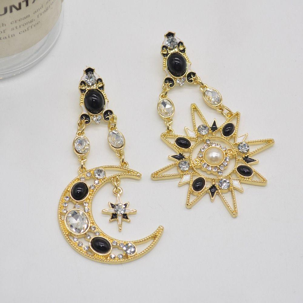 Handmade Sun&Moon Earrings Medieval Style Crystal Earrings Elegant Dangle Earring  Women