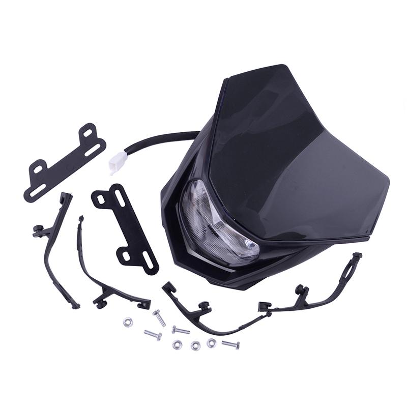 Black Plastic Motorcycle Dirt Bike Front Headlight Headlamp With Fairing H4 12V