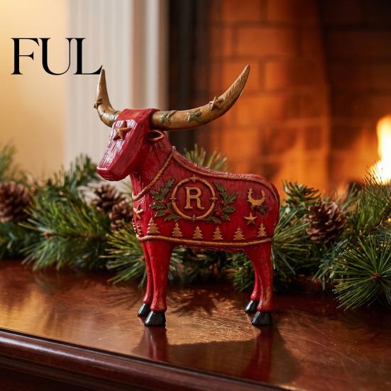 Seasonal Indoor Table Centerpieces Vintage Longhorn Cow Figurine, Rustic Farmhouse Animal Sculpture, Western Desktop Shelf Artistic Embellishments