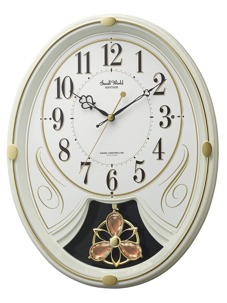 RHYTHM Radio-Controlled Wall Clock with 6 Melodies "Small World Lily N" 4MN554RH10