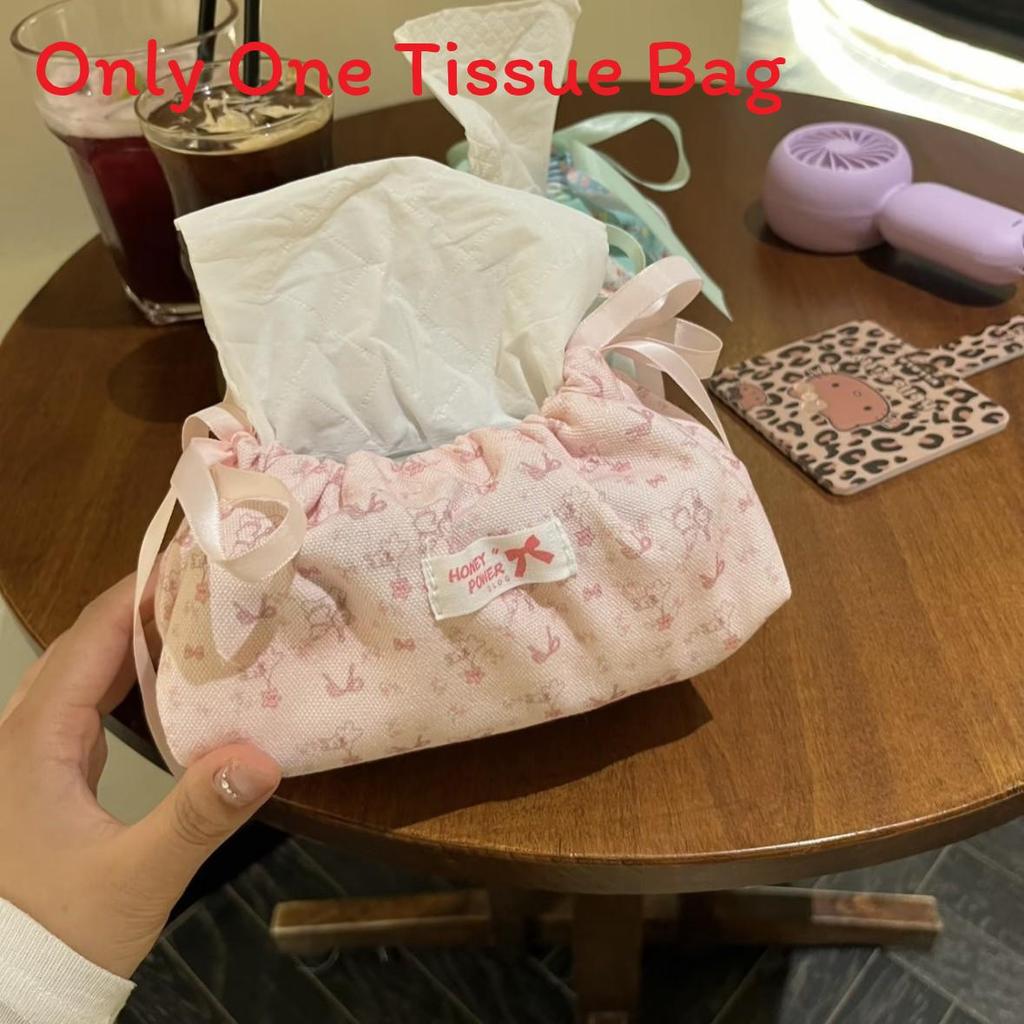 Style Floral Cloth Tissue Box Cover With Drawstring Organizer For Car And Home Decor