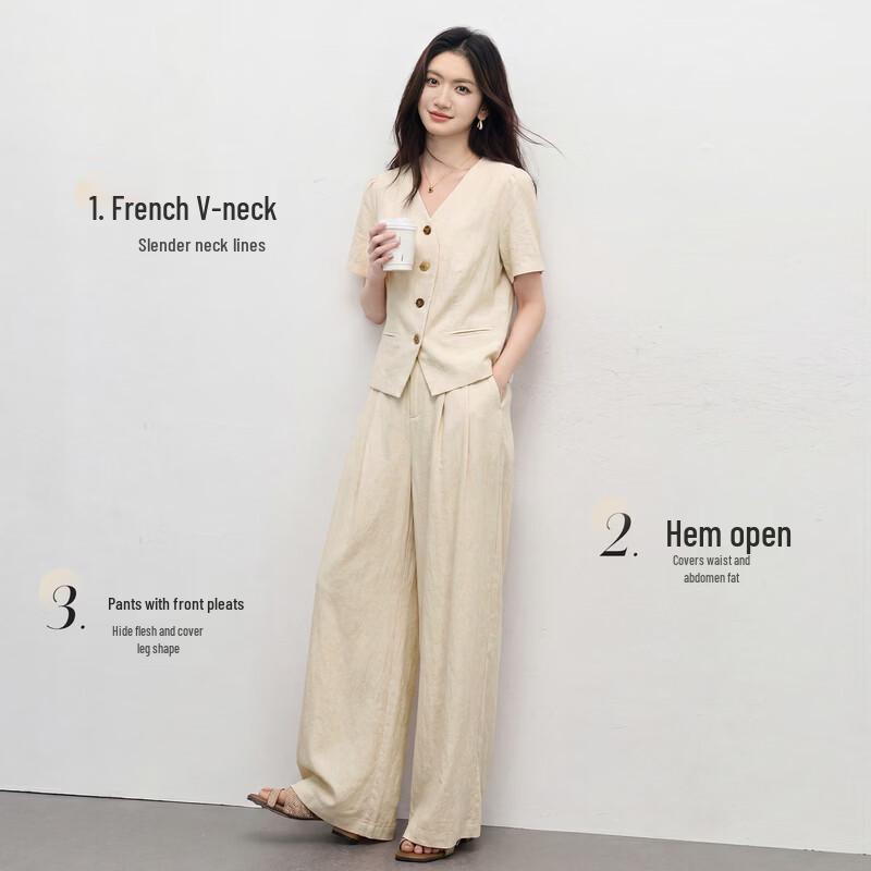 Women s Old Money Style Two-Piece Blazer & Wide-Leg Pants Set M
