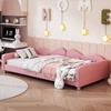 Cama Infantil Cama Estofada 90*200cm, Cama Sofá Estrutura de Cama Tecido Teddy Cama Macia Multifuncional com Encosto e Braços Cama Jovem Cama de Hóspedes Rosa