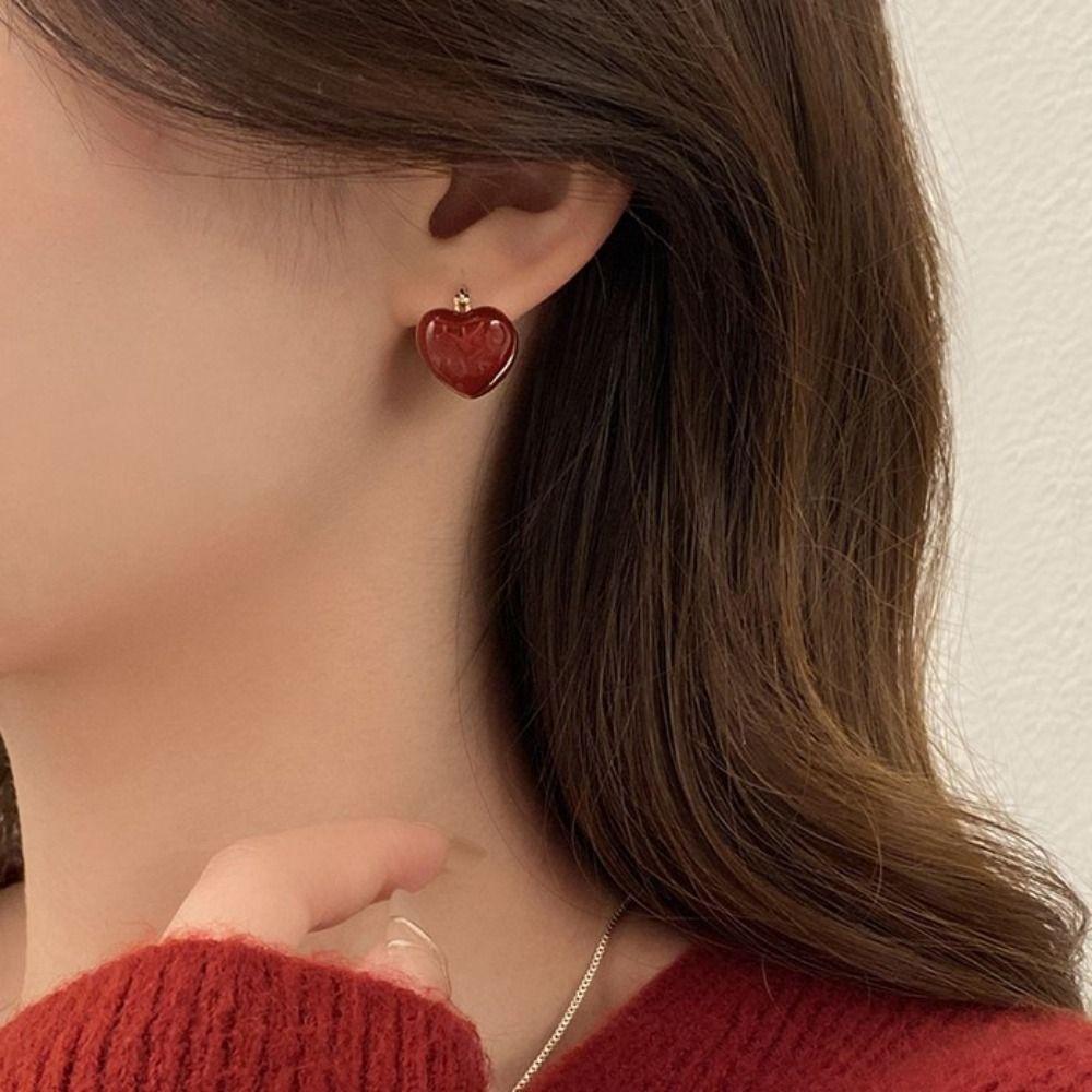 Dripping Oil Simple Glaze Korean Style Earrings Heart Ear Buckle Women Jewelry Enamel Stud Earrings