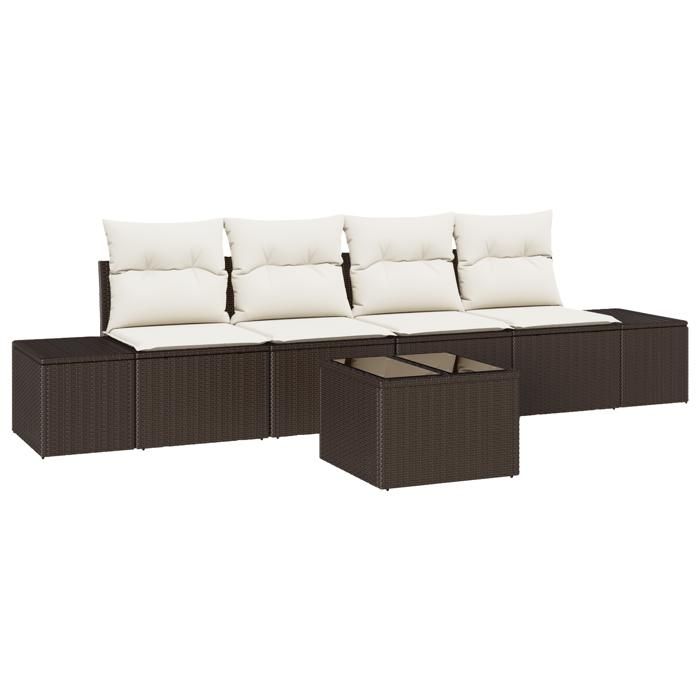 VidaXL Ensemble de canapé de jardin 5 pièces avec coussins marron en rotin poly 3346928