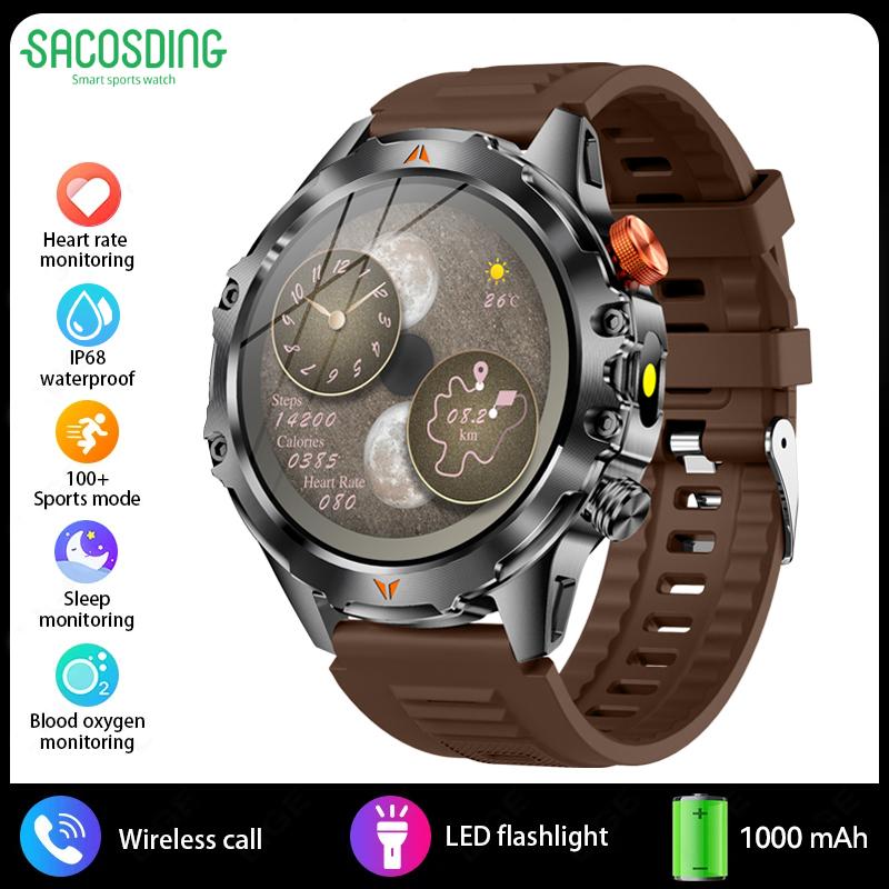 SACOSDING Men Smart Watch Compass LED Flashlight BT Call Heart Rate Sleep Health Monitoring Outdoor Sports Fitness Smartwatch