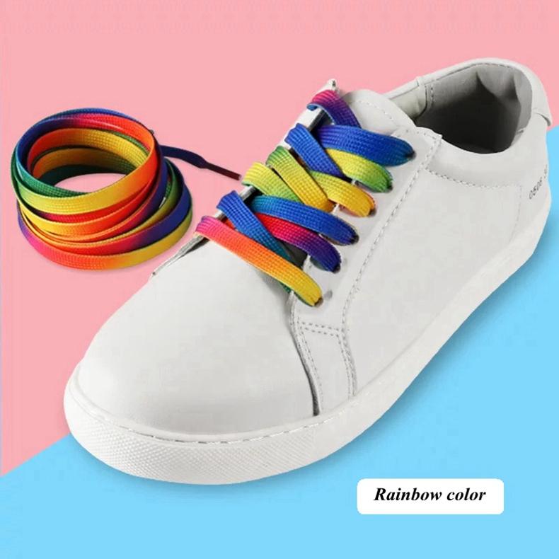 Colorful Flat Shoelaces Candy Gradient Rainbow Shoelace Kids Adult  Canvas Shoe Laces Camping Boots Silk Party Shoestring 1 Pair