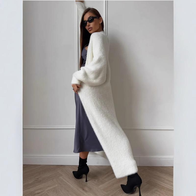 Imitation Mink White Knitted Sweater Cardigan Coat Women's Autumn and Winter Loose Plush Fluffy Long Cardigan