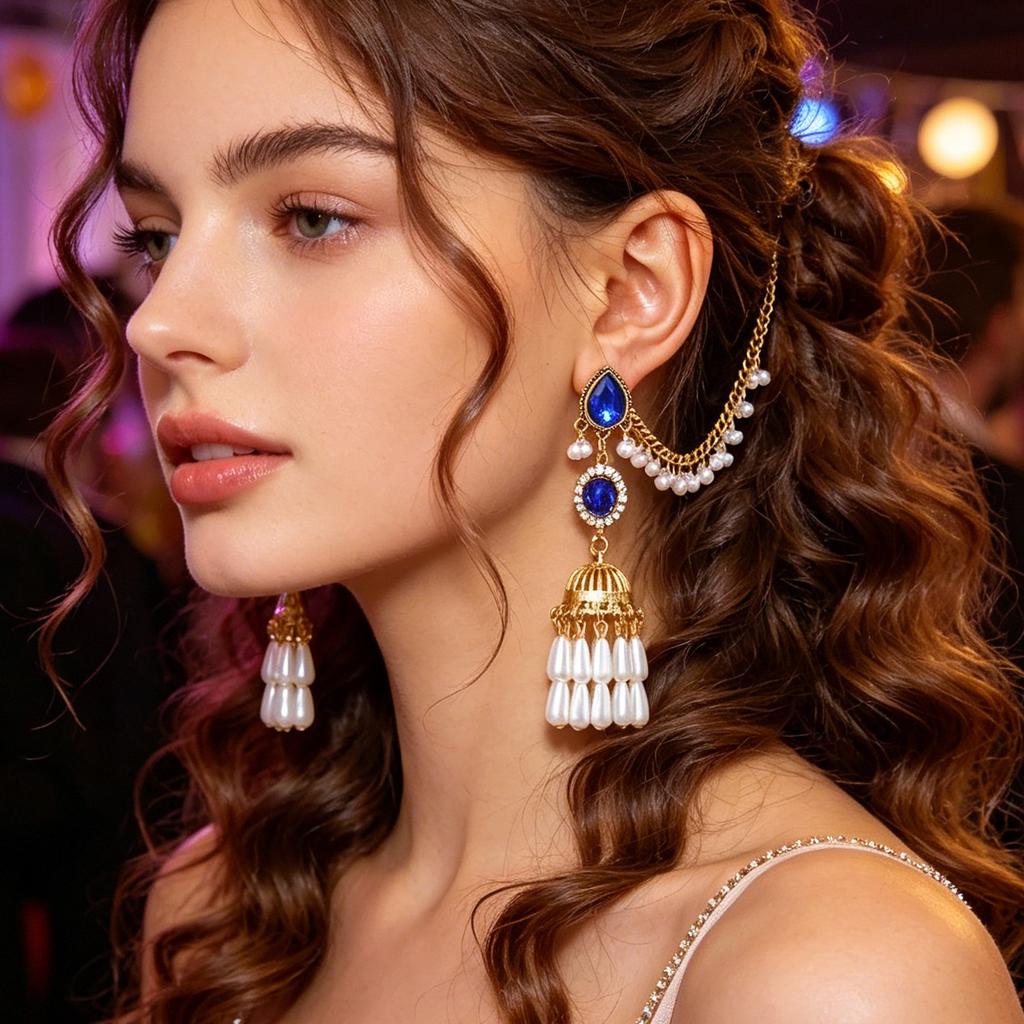 Hot-selling Bohemian Ethnic Style Earrings Women's Diamond-encrusted Flower Bells Fringed Earrings European and American Retro Earrings