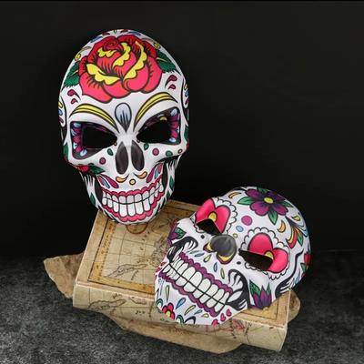 Colorful Paper Skull Face Masks Dress Up Cosplay Accessories for Halloween Mexican Day of The Dead Masquerade Party Decoration