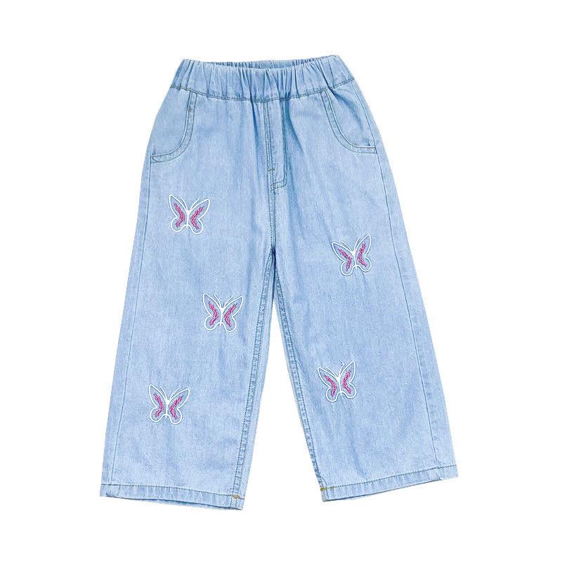 Girls' Summer Thin Mosquito Repellent Pants Children's Embroidered Wide Leg Jeans Girls' Baby Pants