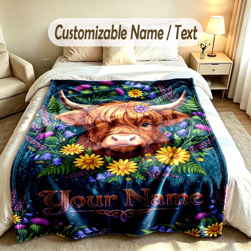 Floral Theme Custom Blanket Personalized Name & Text Customized Soft Warm Throw Blanket Home Decor