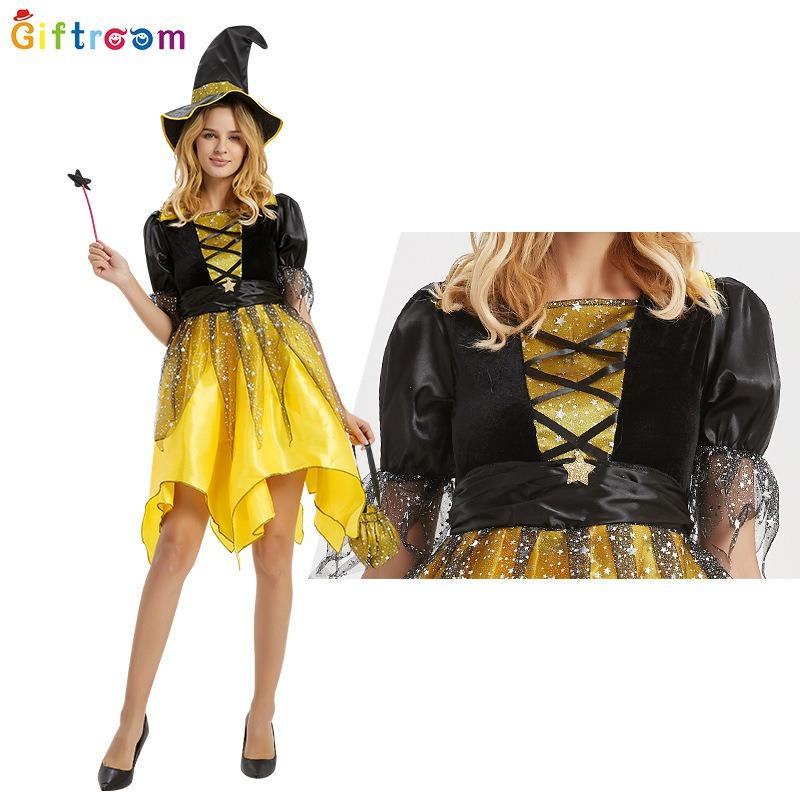 Western Carnival Adult Costume Witch Irregular Skirt Dress Set Holiday Party Witch Show Costume
