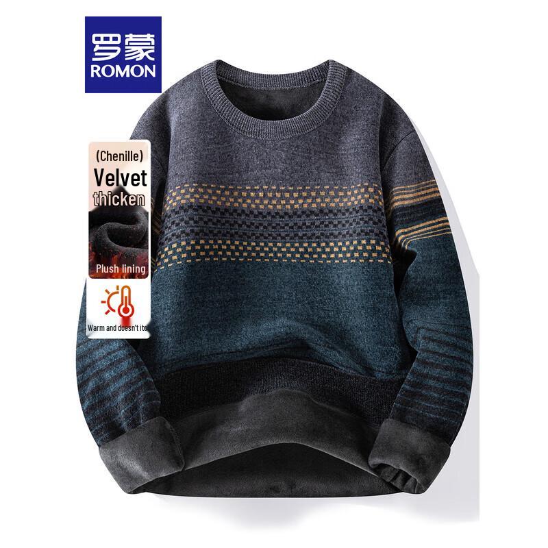 

ROMON Men s Fleece Lined Round Neck Knit Sweater 3XL