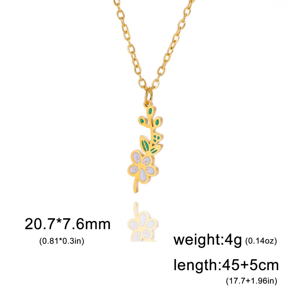12 Birth Months Flower Necklace Stainless Steel White Green Enamel Daisy Rose Cosmos Pendant Neck Chains Birthday Gift