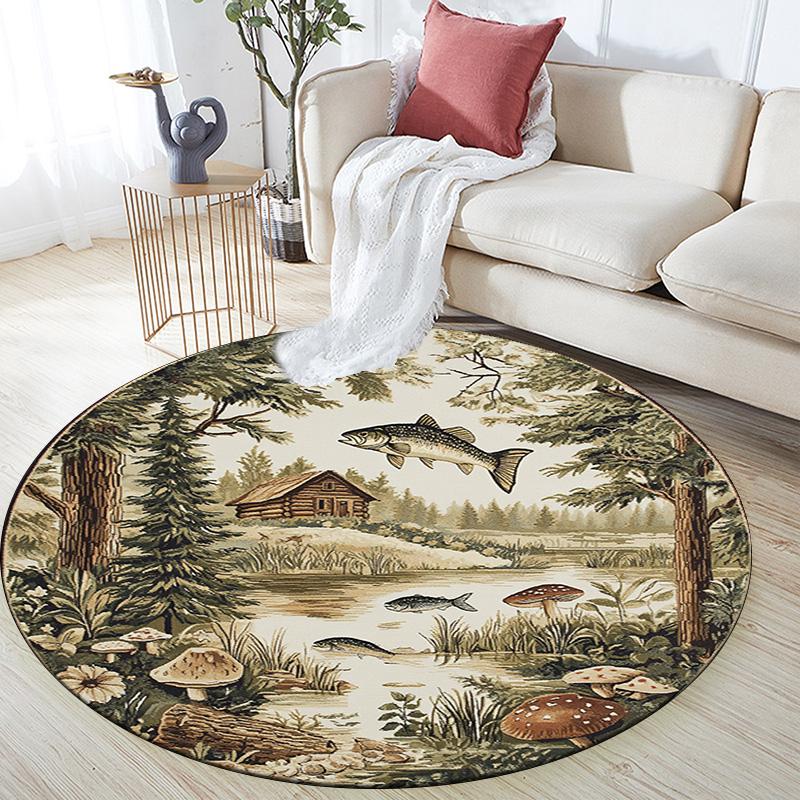 Fish Lake Round Area Rug,Carpet Rug for Living Room Bedroom Sofa Playroom Decor,Non-slip Floor Mat