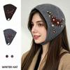 Retro Flower Embroidery Knitted Hat Floral Earflap Hat Wool Headscarf Bandana  Women