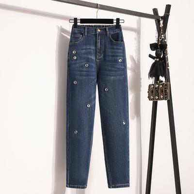 DIMANAF 2025 Plus Size Spring Jeans Long Pants Basic Women Elastic Pants Loose Casual Denim Female Blue Trousers Fashion Pants 5XL