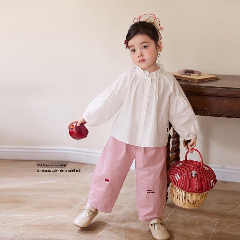 LUSON Girls  Embroidered Straight-Leg Casual Pants 120