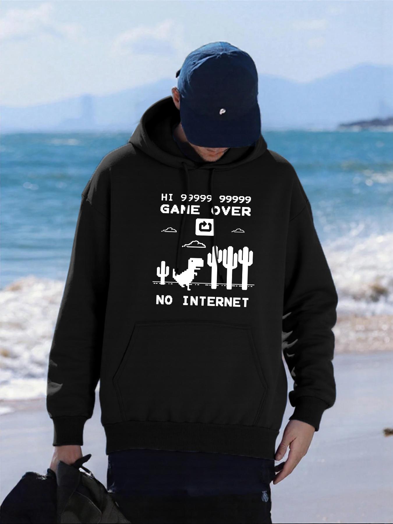 

No Internet Dinosaurs Over Cactus Printing Hoody Men Loose Streetwear All-Match Autumn Sportswear Casual Fleece Unisex Hoodies 3XL