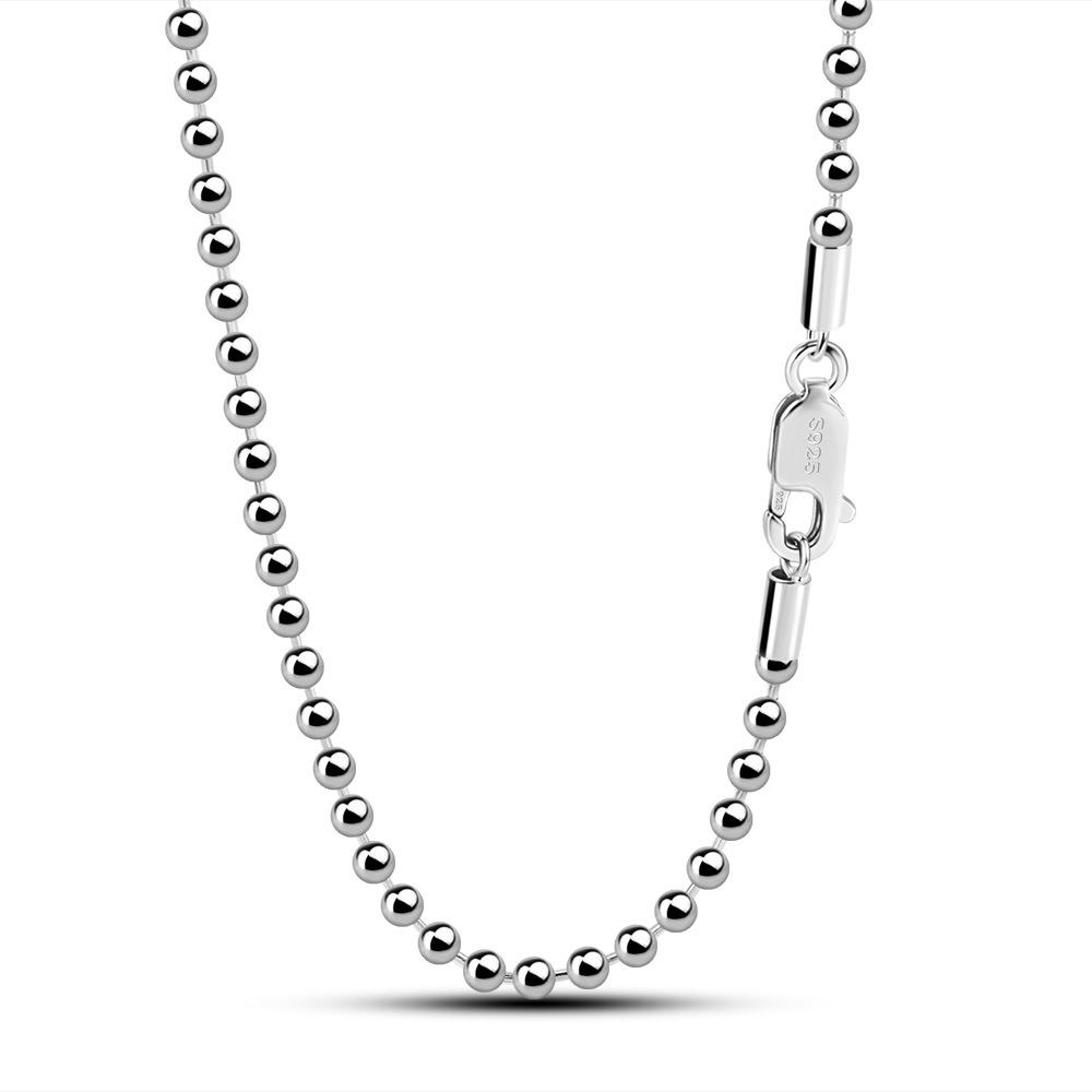 Simple 2.3Mm Round Bead Necklace Men'S And Women'S White Copper Electroplated Micron Rhodium Gold Jewelry Silver Buckle