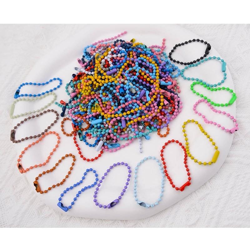 Pack of 100 Assorted Color Beaded Chains Stylish Keychain Accessory Colorful Small Ball Beads Chain with Connectors
