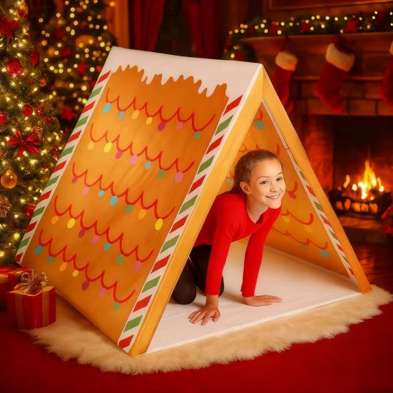 Gingerbread Christmas Tent 43" X 33" Brown Christmas Sleepover Tent for Kids Gingerbread Play Tent House for Indoor Holiday Party