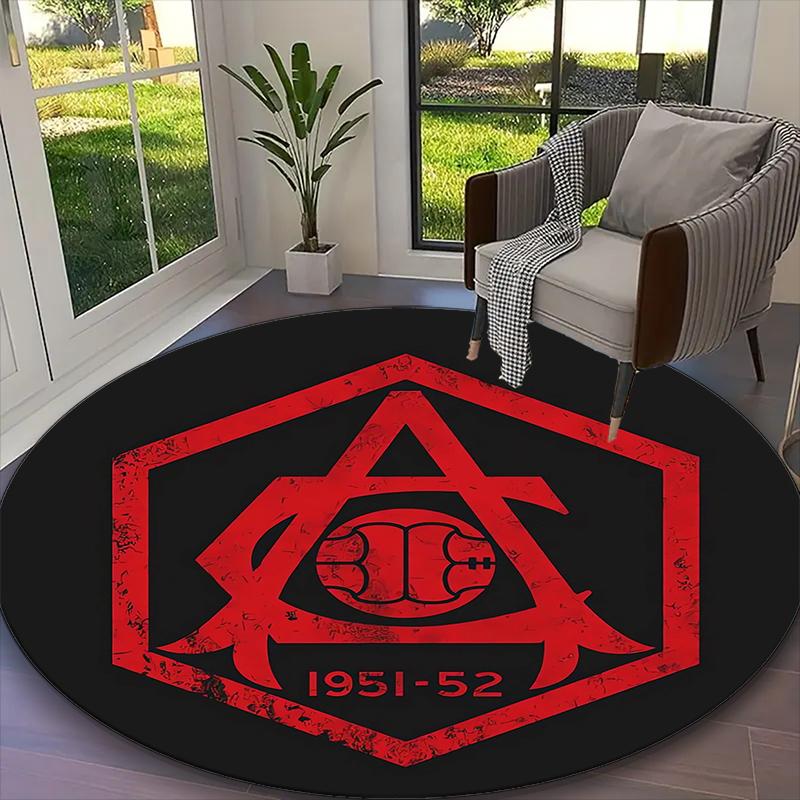 1pc Office Printed Round Carpet, Football Club Rug, Home Sofa Chair Mat For Christmas and Halloween Décor