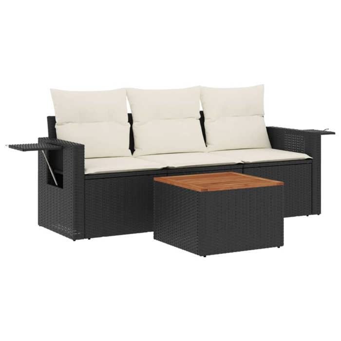 VidaXL Salon de Jardin avec Coussins 4 pcs, Canapés de Terrasse, Ensemble de Meubles de Patio, Mobilier d'Extérieur, Noir 3256763