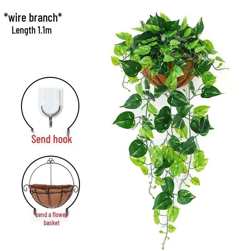 Pothos Wall Hanging Decoration: Trailing Artificial Vines & Spider Plant Basket for Indoor Use