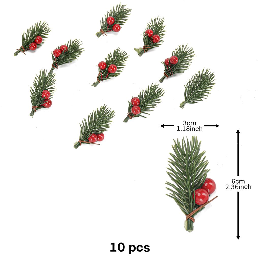 10 Stück Weihnachten Rote Beere Tannenzapfen Stechpalmenzweige Künstliche Kiefernnadeln Weihnachtsbaumschmuck Heimdekoration DIY Kranz Geschenk