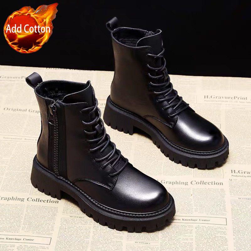 Black Chunky Round Toe Booties Autumn Winter Warm Women'S Ankle Boots Sale Y2K Large Size High Quality Pu Female Short Shoes