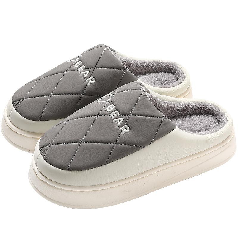 Waterproof home cotton slippers winter indoor household plush warm thick bottom non-slip cotton drag winter
